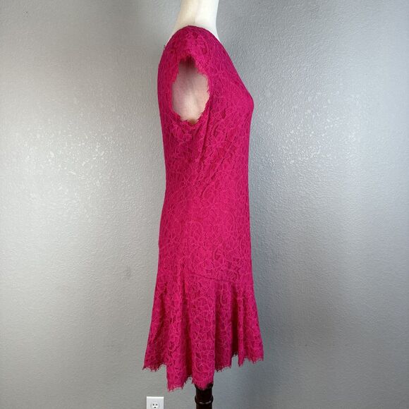 Diane Von Furstenberg DVF Womens Brittany Ruffle Hem Dress 12 Pink Stretch Lace - Picture 7 of 11